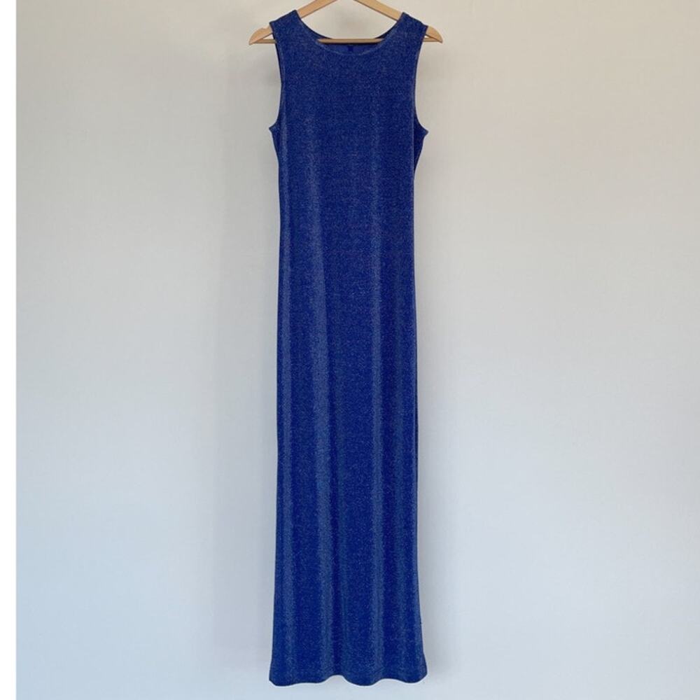 Vtg 90's ALL THAT JAZZ Blue Sparkly Sleeveless Bodycon Formal Dress Sz M